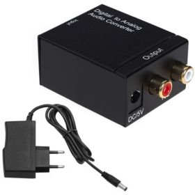 KONWERTER SYGNAŁU AUDIO TOSLINK COAXIAL NA RCA Z ZASILACZEM