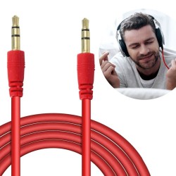 KABEL AUX MINI JACK 3.5MM AUDIO PŁASKI 100CM CZERWONY