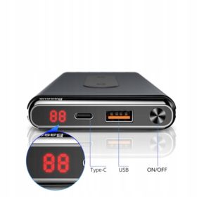 POWER BANK 10000MAH BASEUS ŁADOWARKA INDUKCYJNA BEZPRZEWODOWA USB/USB-C CZARNA