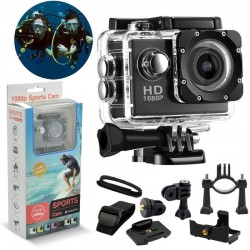 KAMERA SPORTOWA WODOSZCZELNA FULL HD 1080P Z AKCESORIAMI CZARNA