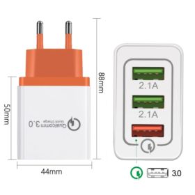 ŁADOWARKA SIECIOWA 3XUSB QUICKCHARGE 3.0 BIAŁA