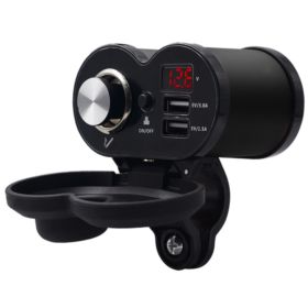 ŁADOWARKA DO MOTOCYKLA 2x USB Z GNIAZDEM ZAPALNICZKI I WYŚWIETLACZEM CZARNA