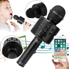 MIKROFON Z GŁOŚNIKIEM DO KARAOKE WS-858 CZARNY BEZPRZEWODOWY