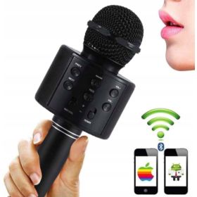 MIKROFON Z GŁOŚNIKIEM DO KARAOKE WS-858 CZARNY BEZPRZEWODOWY