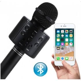 MIKROFON Z GŁOŚNIKIEM DO KARAOKE WS-858 CZARNY BEZPRZEWODOWY