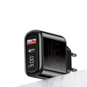 ŁADOWARKA SIECIOWA USAMS US-CC085 Z WYŚWIETLACZEM USB I USB-C CZARNA