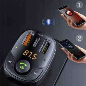 TRANSMITER FM ROCK B301 Z ZESTAWEM GŁOŚNOM&Oacute;WIĄCYM USB-C MICRO SD 2xUSB