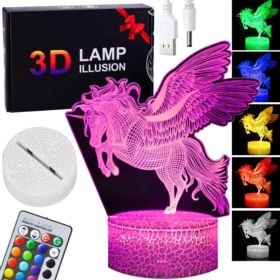 LAMPKA JEDNOROŻEC HOLOGRAM 3D Z PILOTEM 7 KOLOR&Oacute;W