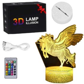 LAMPKA JEDNOROŻEC HOLOGRAM 3D Z PILOTEM 7 KOLOR&Oacute;W