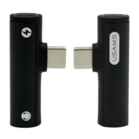 PRZEJŚCI&Oacute;WKA USAMS AU07 USB-C NA USB-C/MINI JACK 3,5 MM CZARNA