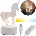 LAMPKA JEDNOROŻEC LED 3D Z KABLEM 3 TRYBY