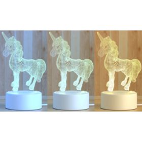 LAMPKA JEDNOROŻEC LED 3D Z KABLEM 3 TRYBY
