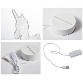 LAMPKA JEDNOROŻEC LED 3D Z KABLEM 3 TRYBY