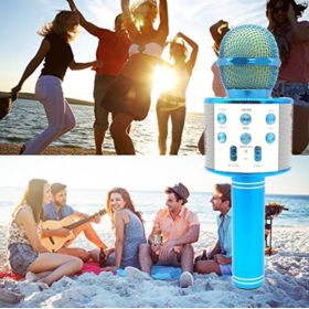 MIKROFON KARAOKE BLUETOOTH BEZPRZEWODOWY Z GŁOŚNIKIEM NIEBIESKI