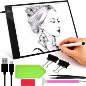 DESKA KREŚLARSKA LED A4 PODŚWIETLANA LIGHT PAD Z ZESTAWEM AKCESORI&Oacute;W