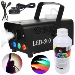 MASZYNA DO DYMU LED-500 Z 3 DIODAMI LED I PILOTEM + PŁYN 1 LITR