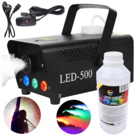 MASZYNA DO DYMU LED-500 Z 3 DIODAMI LED I PILOTEM + PŁYN 1 LITR