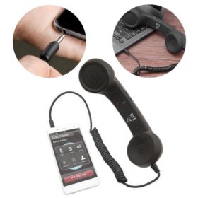 SŁUCHAWKA RETRO DO TELEFONU CZARNA MINI JACK 3.5 MM PLUS ADAPTER USB-C DO AUX - Głośniki rozm&oacute;w
