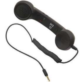 SŁUCHAWKA RETRO DO TELEFONU CZARNA MINI JACK 3.5 MM PLUS ADAPTER USB-C DO AUX - Głośniki rozm&oacute;w