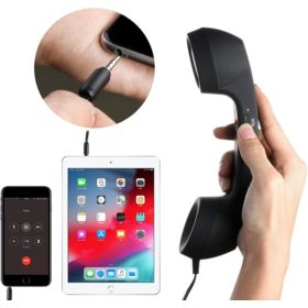 SŁUCHAWKA RETRO DO TELEFONU CZARNA MINI JACK 3.5 MM PLUS ADAPTER USB-C DO AUX - Głośniki rozm&oacute;w