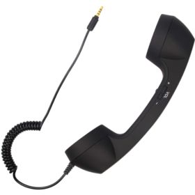 SŁUCHAWKA RETRO DO TELEFONU CZARNA MINI JACK 3.5 MM PLUS ADAPTER USB-C DO AUX - Głośniki rozm&oacute;w