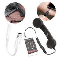 SŁUCHAWKA RETRO DO TELEFONU CZARNA MINI JACK 3.5 MM PLUS ADAPTER USB-C DO AUX