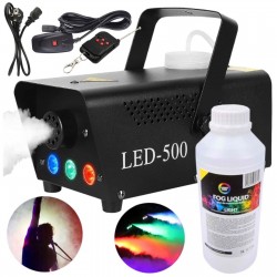 MASZYNA DO DYMU LED-500 Z 3 DIODAMI LED I PILOTEM + PŁYN 1 LITR