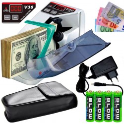 LICZARKA DO BANKNOTÓW NA BATERIE BIAŁA V30 Z ETUI I ZASILACZEM + 4 SZTUKI BATERII BLOW - Akcesoria elektroniczne