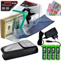 LICZARKA DO BANKNOTÓW NA BATERIE BIAŁA V30 Z ETUI I ZASILACZEM + 4 SZTUKI BATERII BLOW