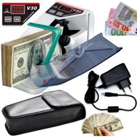 LICZARKA DO BANKNOT&Oacute;W NA BATERIE BIAŁA V30 Z ETUI I ZASILACZEM