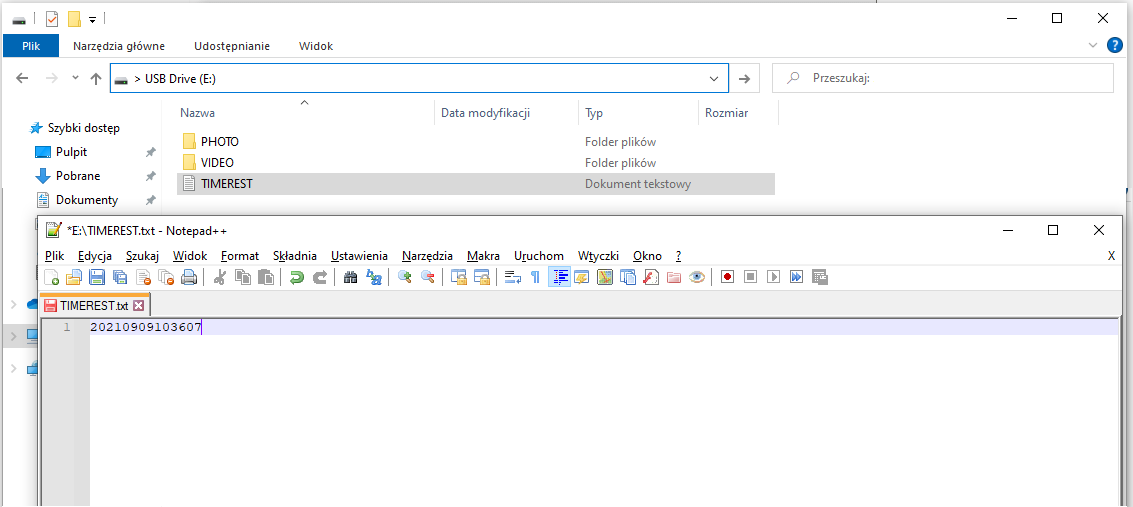 Jak ustawić datę i godzinę - Wycinek ekranu systemu Windows 10 z otwartym plikiem Timerest