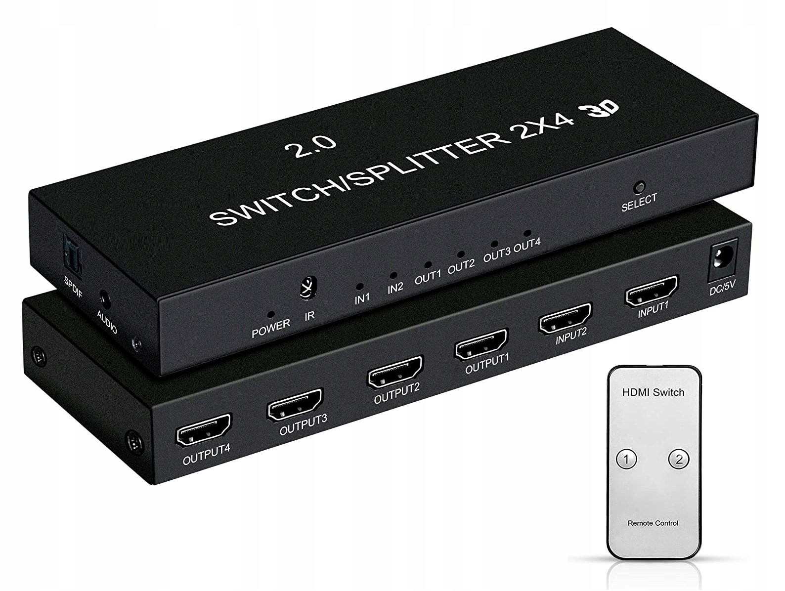 PRZEŁĄCZNIK HDMI SWITCH 4 PORTY WYJŚCIOWE MATRIX 4Kx2K ROZDZIELACZ Z PILOTEM CZARNY - Kable i USB adaptery