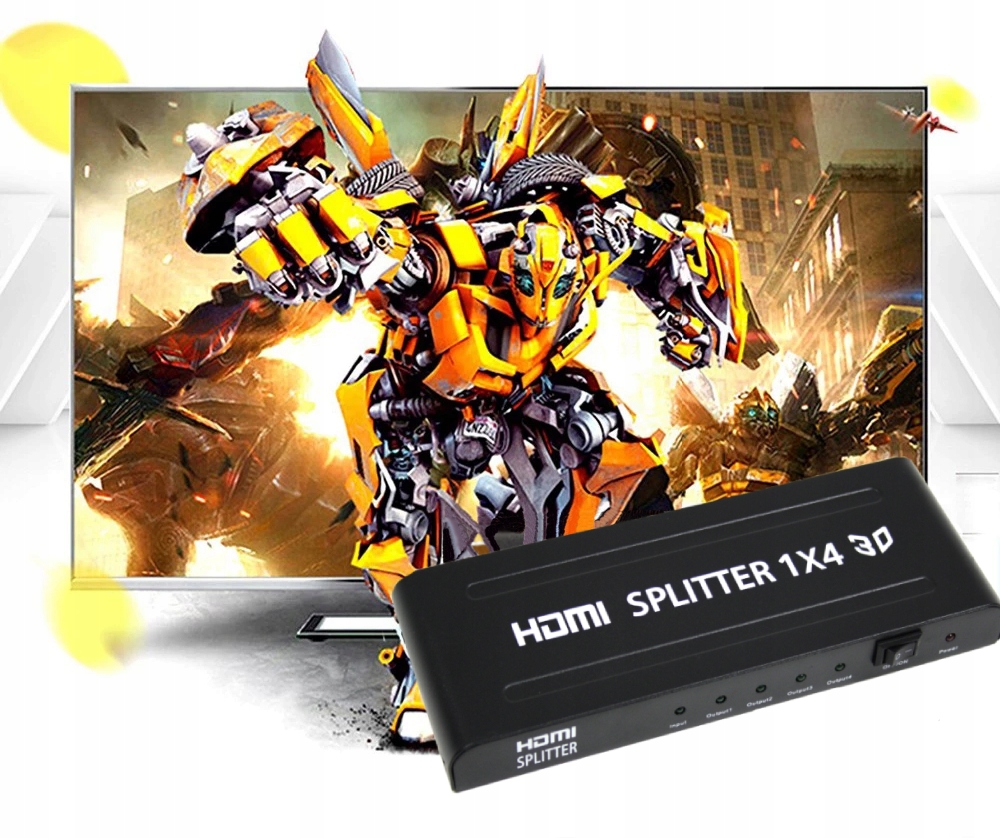 SWITCH HDMI SPLITTER 1x4 PORTY Z ZASILACZEM KONWERTER - Kable i USB adaptery