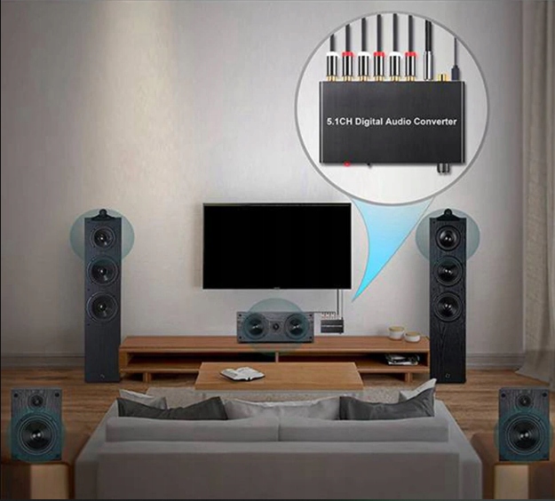 KONWERTER DEKODER SYGNAŁU CYFROWEGO NA ANALOGOWY COAXIAL SPDIF NA RCA 5.1 - Kable i USB adaptery