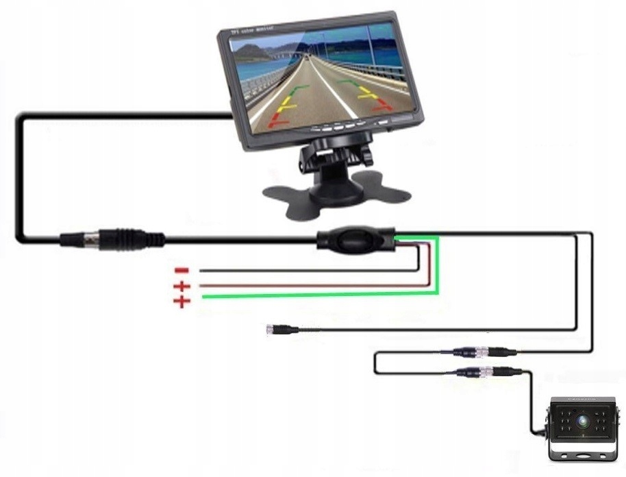 KAMERA COFANIA 8 DIOD IR Z MONITOREM 7 CALI PILOTEM I KABLEM 15 METRÓW - Kamery cofania