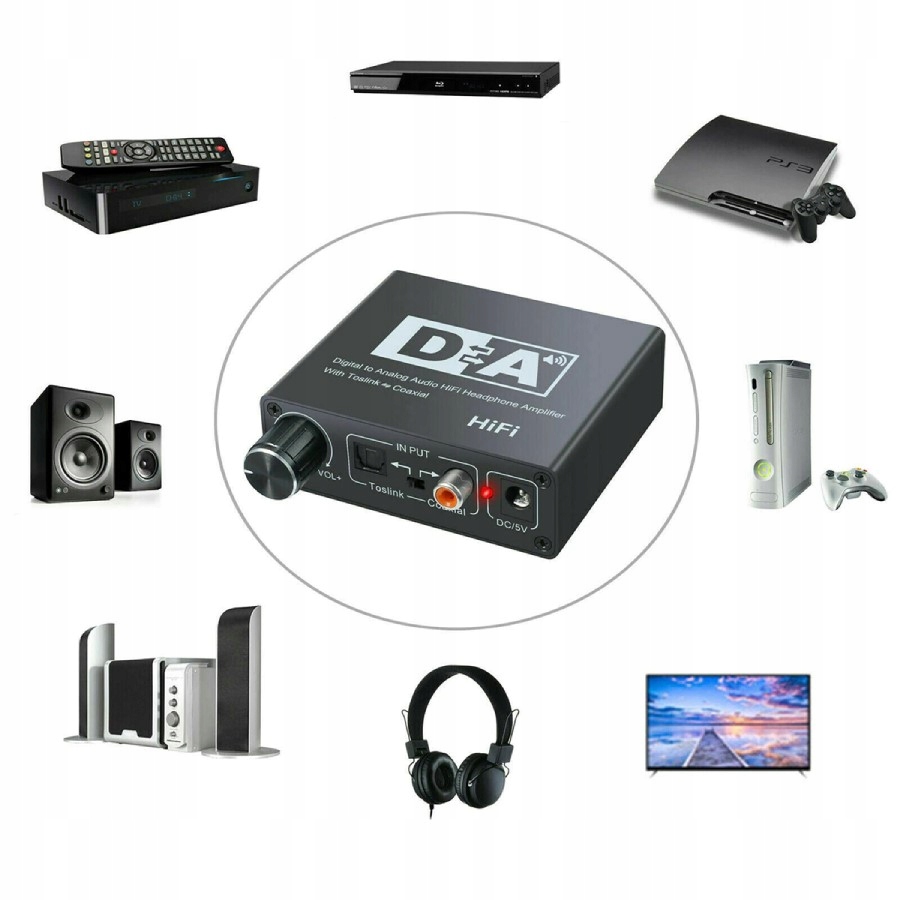 KONWERTER DWUKIERUNKOWY SPDIF I COAXIAL Z ZASILACZEM - Kable i USB adaptery