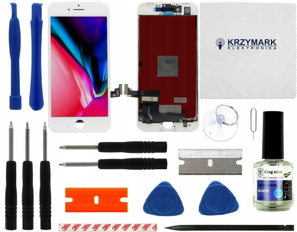WYŚWIETLACZ DIGITIZER IPHONE 8 A1905 Z RAMKĄ MESH I ZESTAWEM NAPRAWCZYM BIAŁY - Wyświetlacze z digitizerami do telefonów