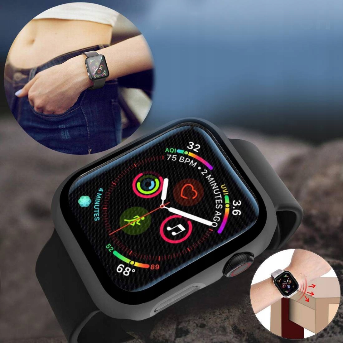 ETUI DO APPLE WATCH 5 6 SE 4 SZKŁO HARTOWANE 44MM CZARNE - Smartwatche