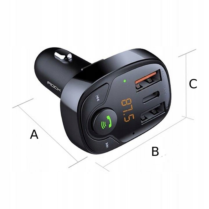 TRANSMITER FM ROCK B301 Z ZESTAWEM GŁOŚNOMÓWIĄCYM USB-C MICRO SD 2xUSB - Akcesoria motoryzacyjne