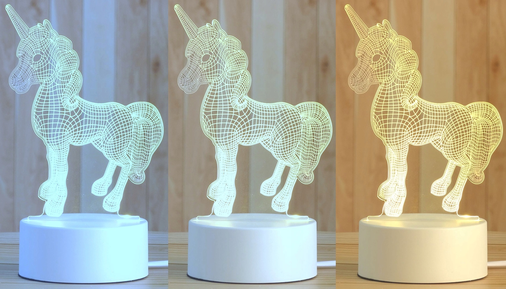 LAMPKA JEDNOROŻEC LED 3D Z KABLEM 3 TRYBY - Gadżety na prezent