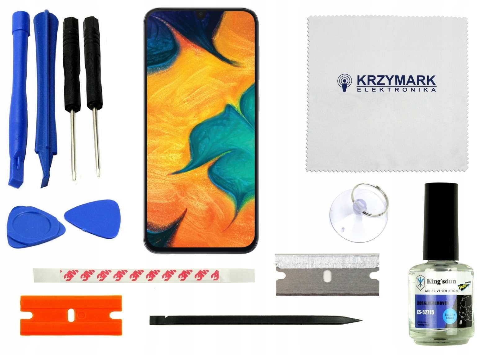 WYŚWIETLACZ I DIGITIZER SAMSUNG GALAXY A30 Z ZESTAWEM NAPRAWCZYM I RAMKĄ CZARNY - Wyświetlacze z digitizerami do telefonów