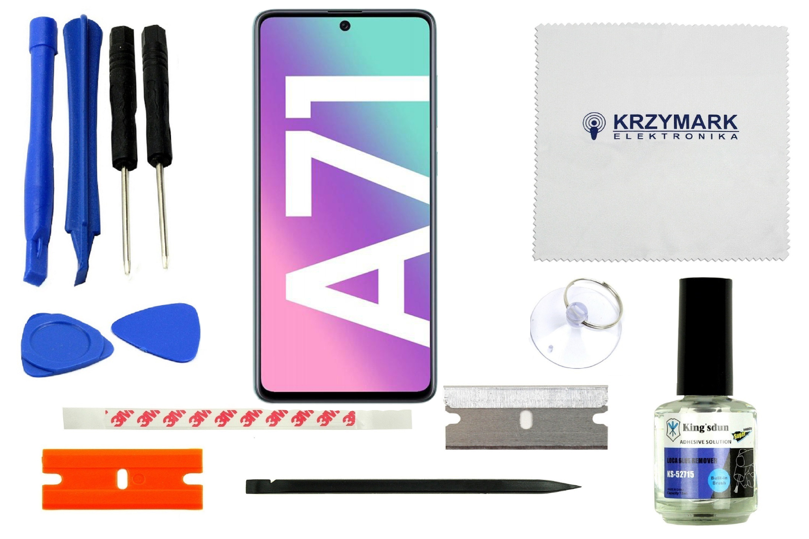 WYŚWIETLACZ I DIGITIZER SAMSUNG GALAXY A71 Z ZESTAWEM NAPRAWCZYM I RAMKĄ CZARNY - Wyświetlacze z digitizerami do telefonów