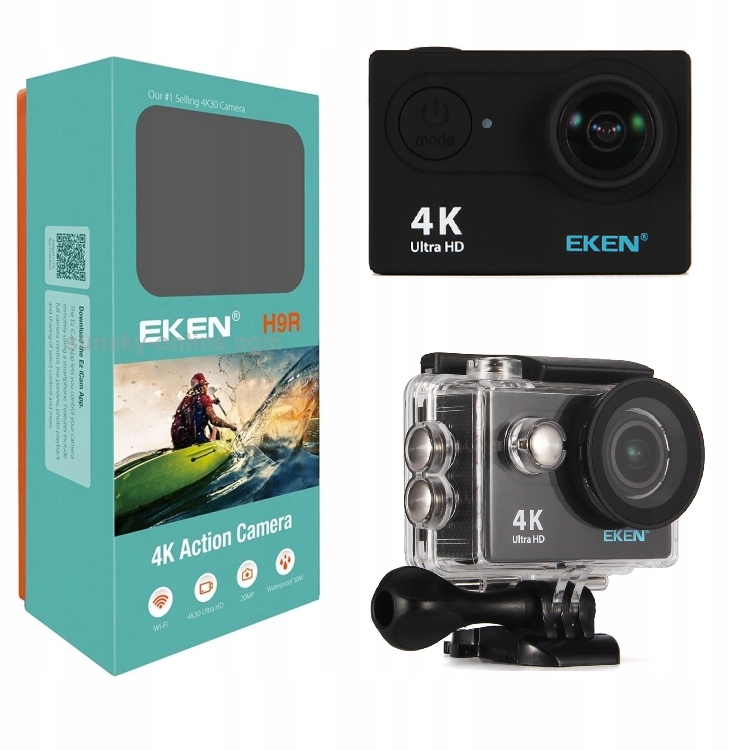 KAMERA SPORTOWA 4K EKEN H9R I AKCESORIA 53 ELEMENTY W WALIZCE - Import z systemu magazynowego