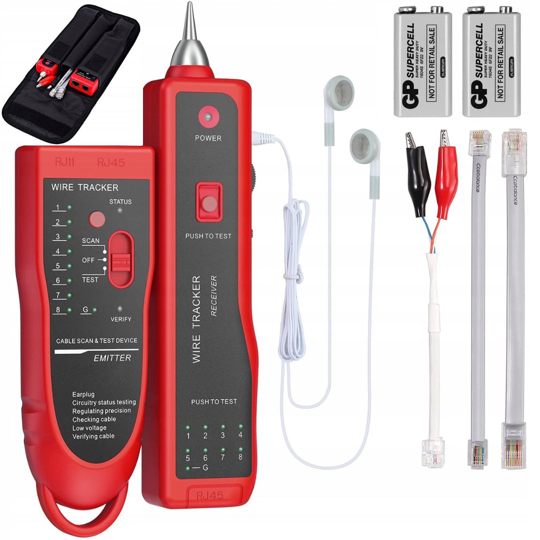 TESTER KABLI RJ-45 RJ-11 LOKALIZATOR PRZEWODÓW Z ETUI - Narzędzia pomiarowe