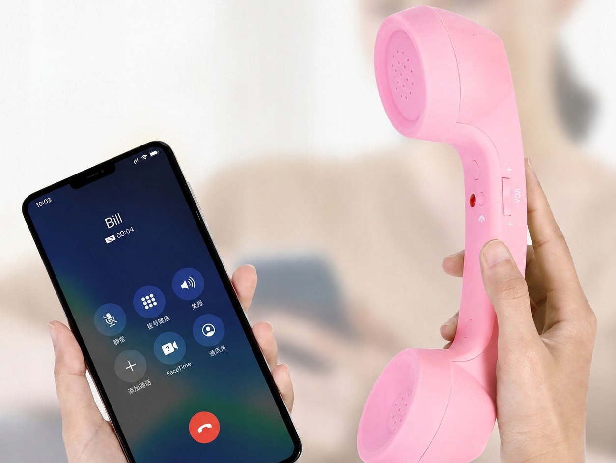 SŁUCHAWKA RETRO DO TELEFONU MINI JACK 3.5 MM RÓŻOWY - Gadżety na prezent