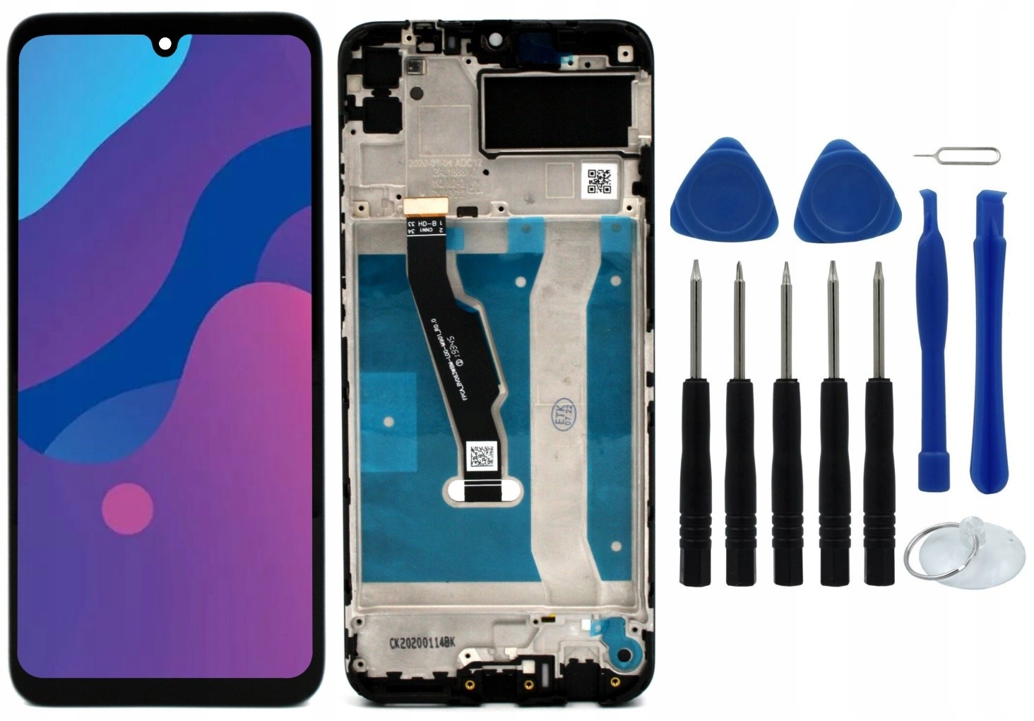 WYŚWIETLACZ Z DIGITIZEREM DO HUAWEI Y6P HONOR 9A Z RAMKĄ I NARZĘDZIAMI - Wyświetlacze z digitizerami do telefonów