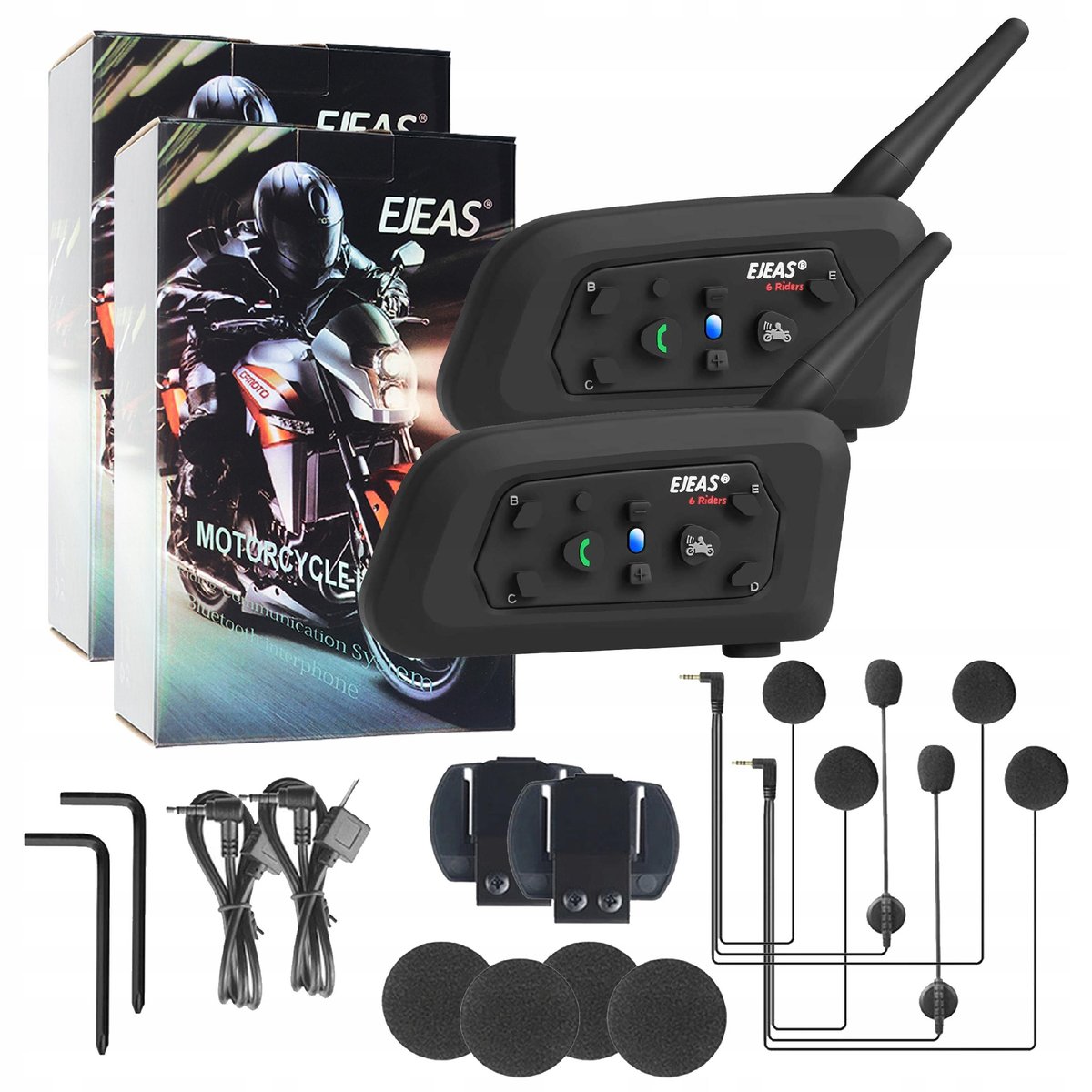 INTERKOM MOTOCYKLOWY EJEAS V6 PRO BLUETOOTH 2 KOMPLETY - Akcesoria motoryzacyjne