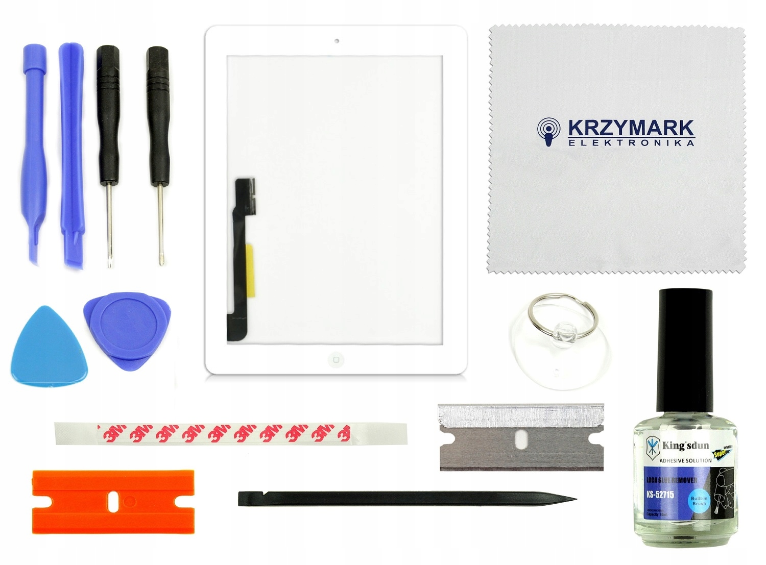 DIGITIZER APPLE IPAD 3 IPAD 4 A1403 A1458 Z ZESTAWEM NAPRAWCZYM BIAŁY - Digitizery do tabletów