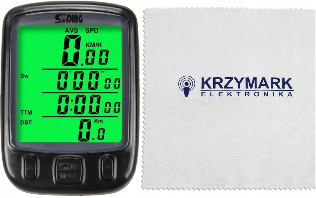 LICZNIK ROWEROWY SUNDING SD-563A CZARNY WODOODPORNY Z PODŚWIETLENIEM, MOCOWANIEM I ŚCIERECZKĄ - Akcesoria sportowe