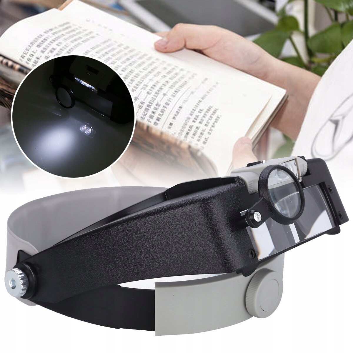 OPASKA NA GŁOWĘ Z 2 DIODAMI LED LUPA SZARA - Import z systemu magazynowego